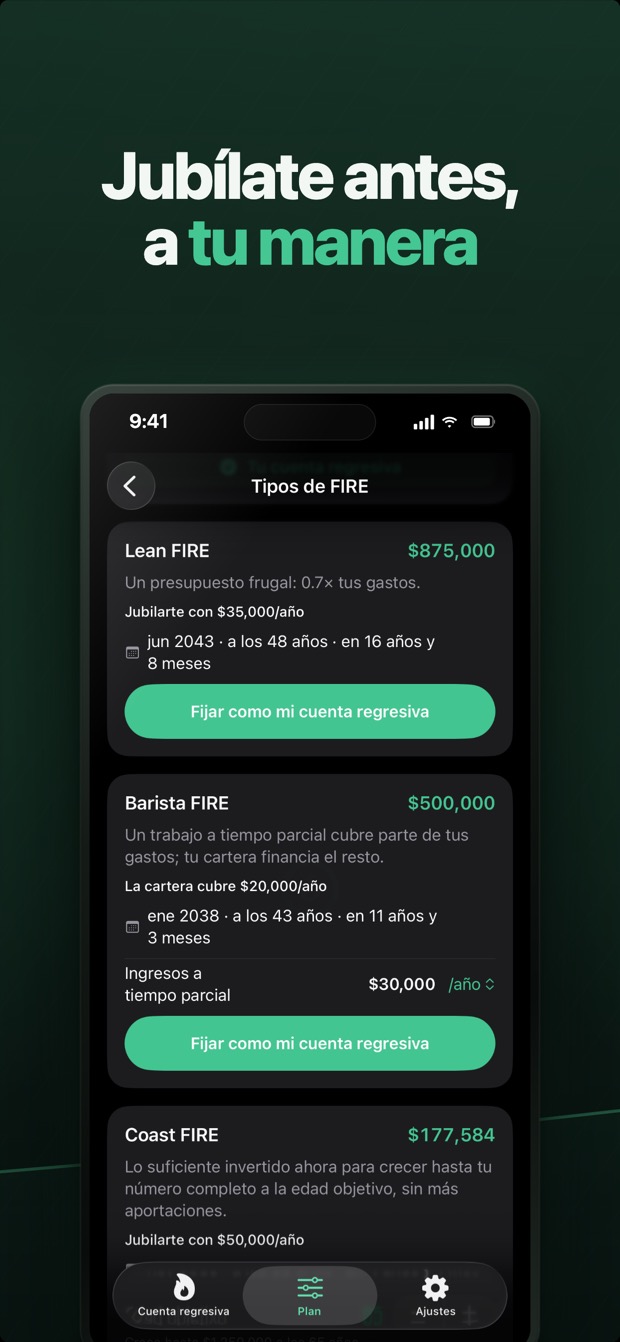 Tipos Coast, Barista, Lean, Chubby y Fat FIRE calculados con tus propias cifras
