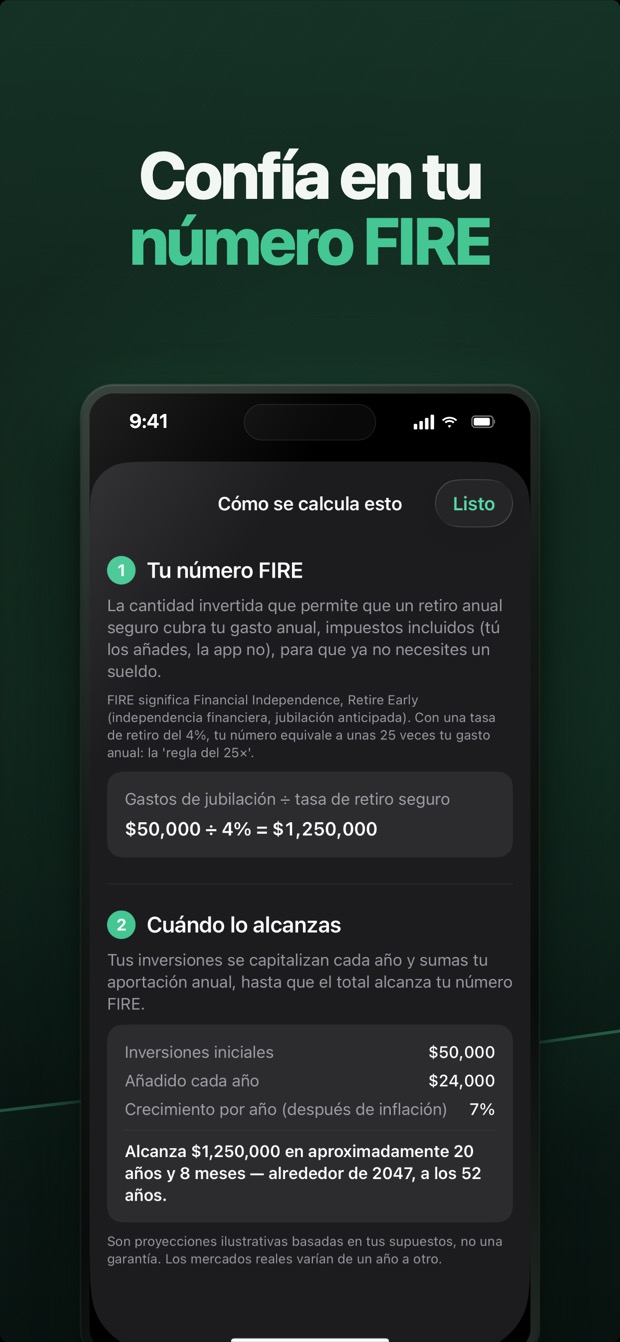 Una pantalla de cómo se calcula que muestra la fórmula detrás de tu plan