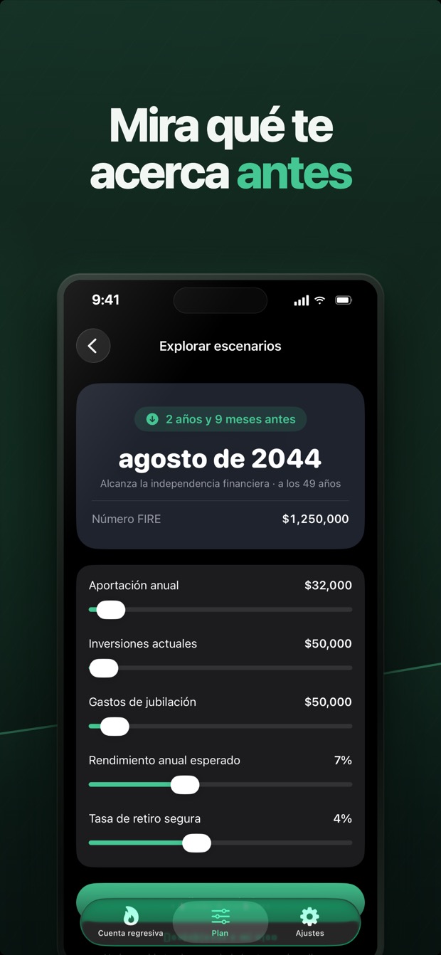 Comparación de escenarios en paralelo para ver qué te lleva antes al FIRE