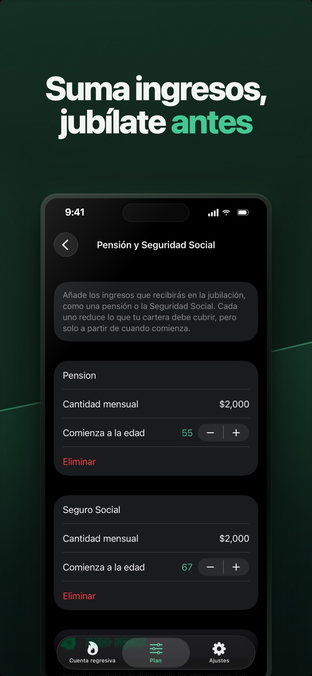 Añadir ingresos de pensión y Seguridad Social, por tramos, para jubilarte antes