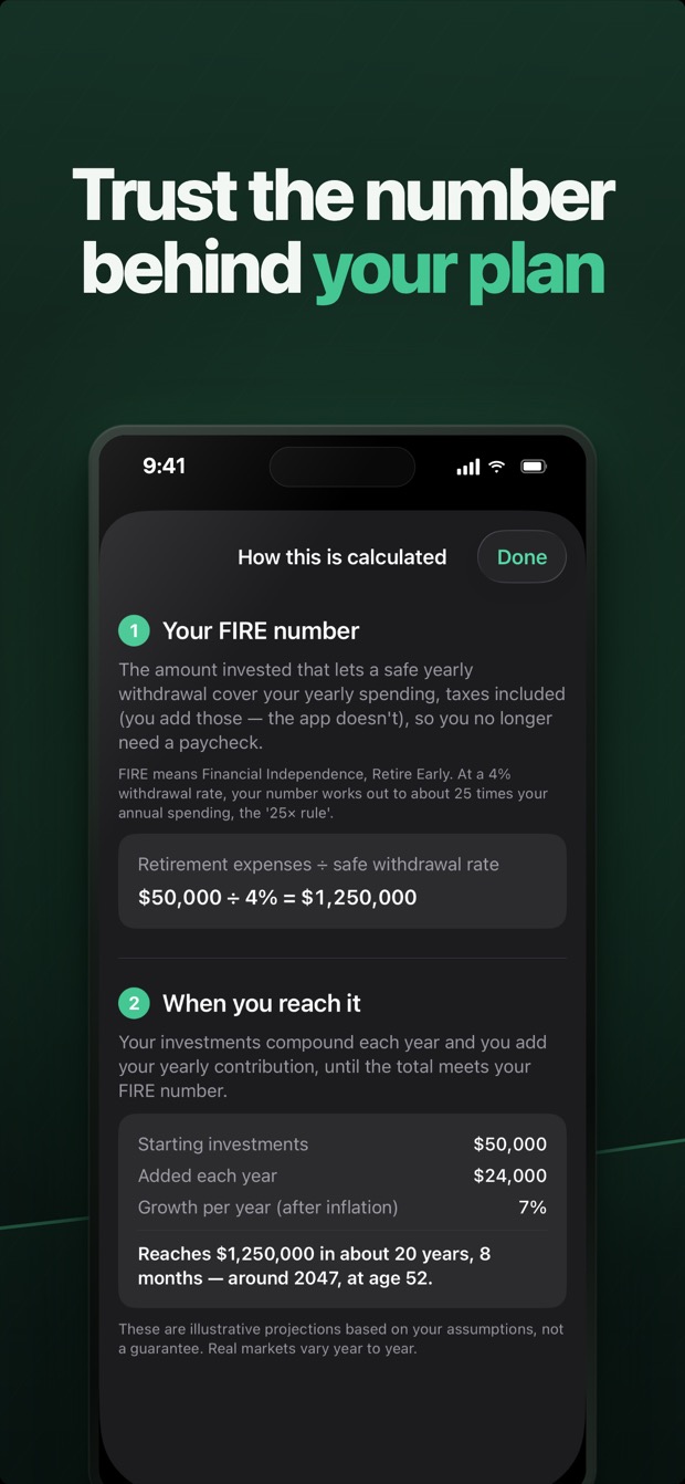 A How this is calculated screen showing the formula behind your plan, worked with your numbers
